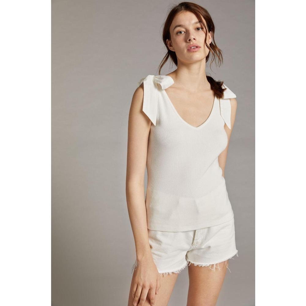 Women s V Neck Sleeveless Bow Tie Ribbed Knit Regular Fit Sexy Elegant Camisole Tank Top S белый