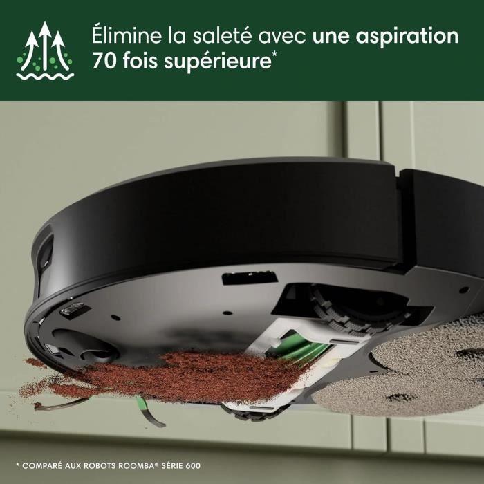 IRobot Roomba Plus 505 Noir - Base Multifonction - Lavage et séchage à l'air Chaud des lingettes - PrecisionVision IA