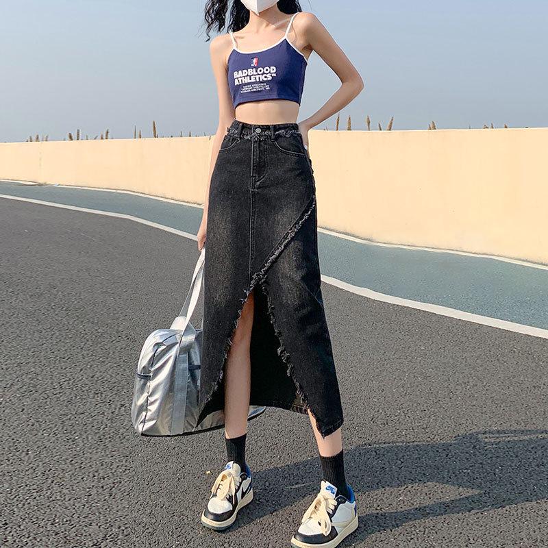 

New Summer 2024 Black & Gray High Waist A-Line Denim Skirt for Women XXL