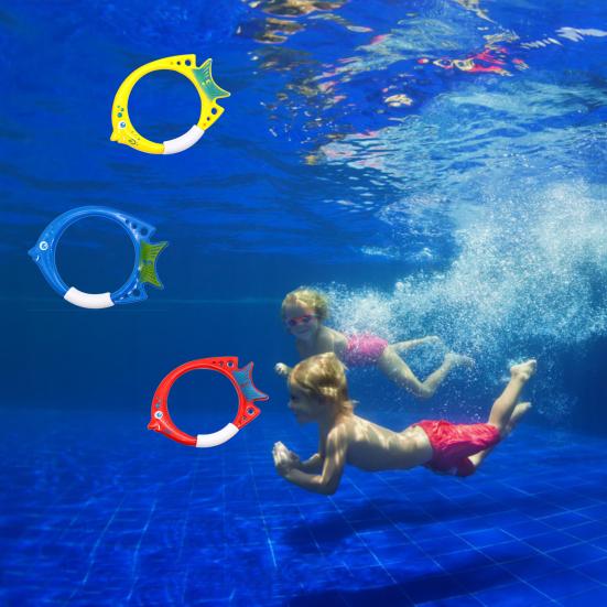 3Pcs Diving Fish Ring Cartoon Safety Plastic Swimming Pool Training Ring Underwater Rings