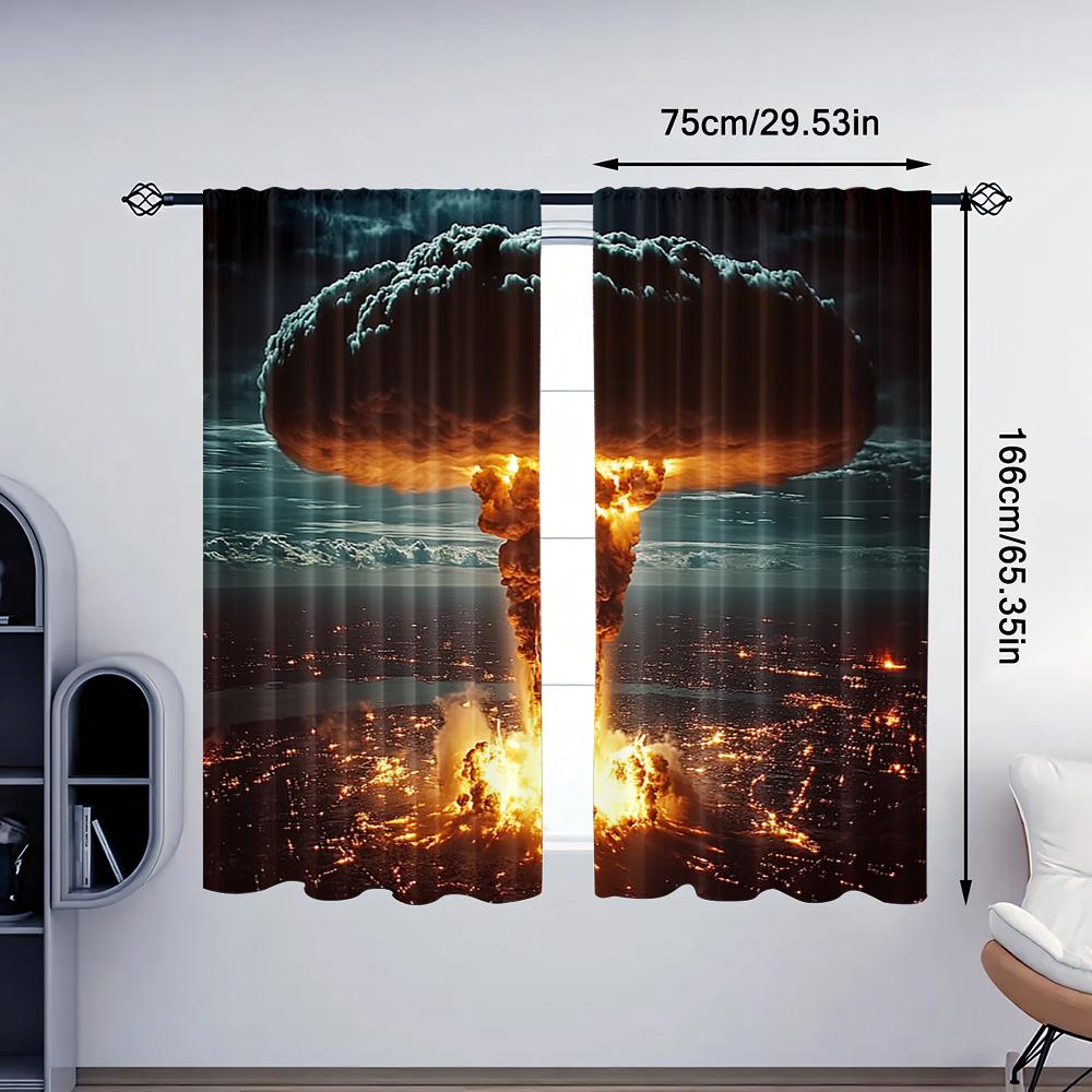 2pc,  Window Curtains Nuclear explosions and mushroom clouds Durable 100% Polyester Fabric,Without Electricity Holiday