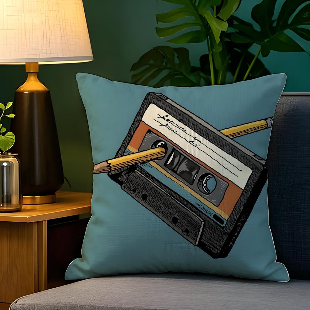 Pop Art Retro Cassetteband Kussensloop Natuurlijk Linnen Kussensloop Dubbelzijdig Decor Bank Kussensloop Woondecoratie