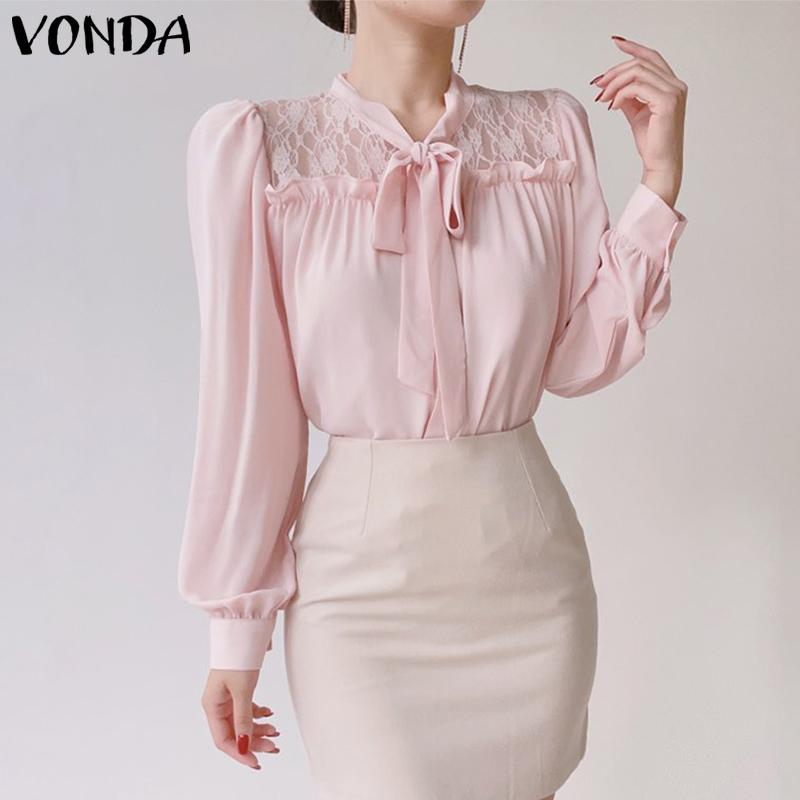 

VONDA Элегантные женские однотонные топы с пышными рукавами и галстуком-бабочкой