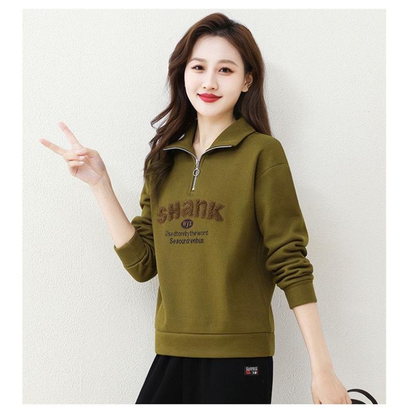 Lapel Zipper Letter Autumn and Winter Velvet Thickened Sweatshirt Fashionable Casual Top