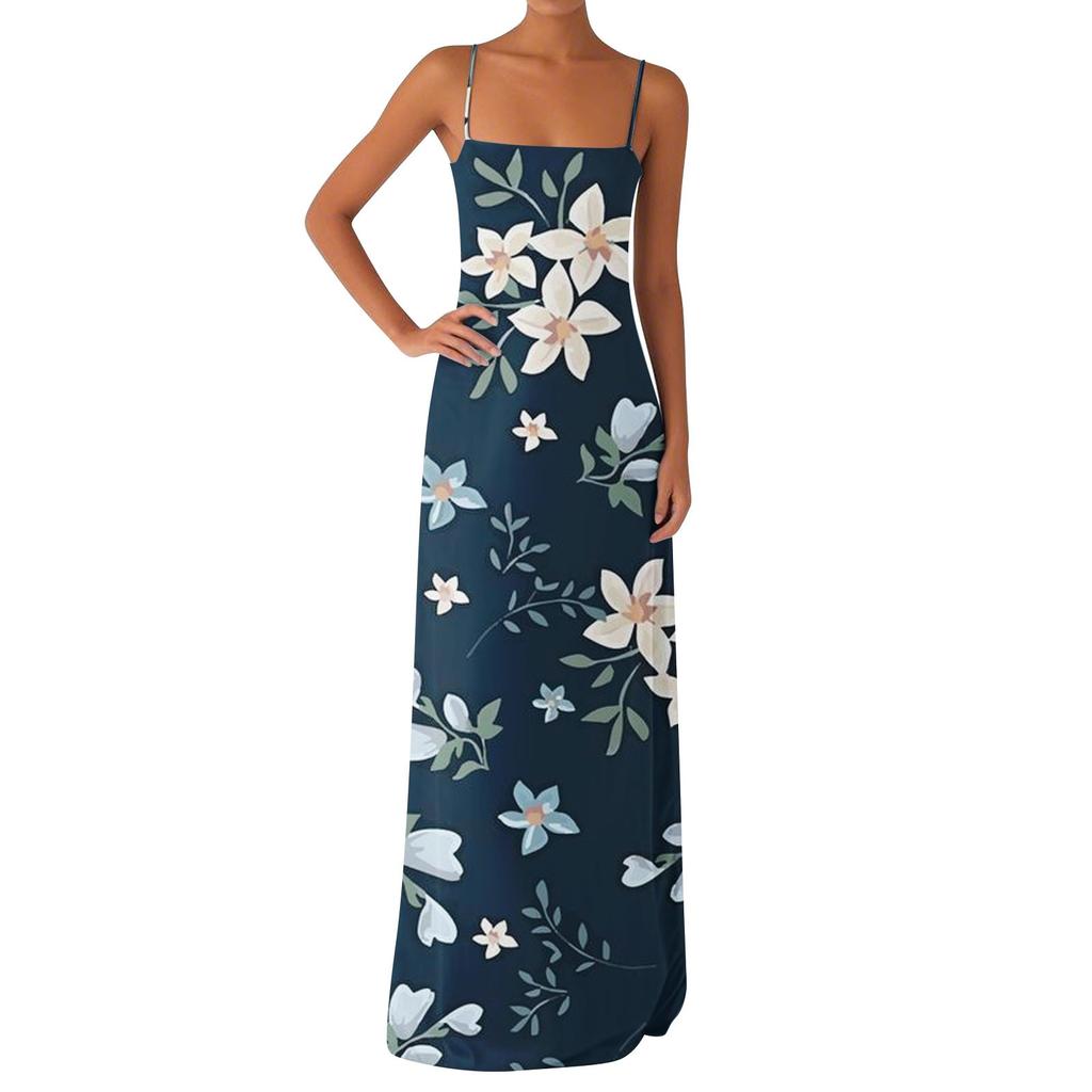 Damen Off-the-Shoulder Sexy Silky Floral Print Langes Kleid