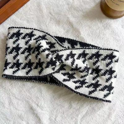 Korean Style Houndstooth Knitted Wool Headband Women'S  Wide-Brimmed Retro Headband Turban Hair Accessory