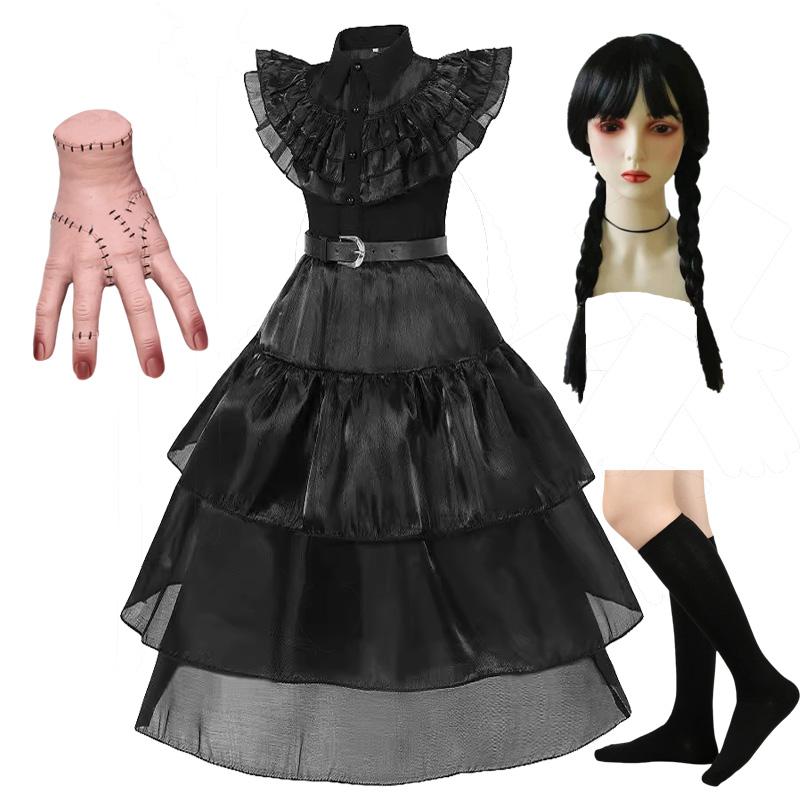 Costume da Cosplay di Halloween per Bambina Abiti Gotici Neri Costume per Bambini Carnevale Travestimento