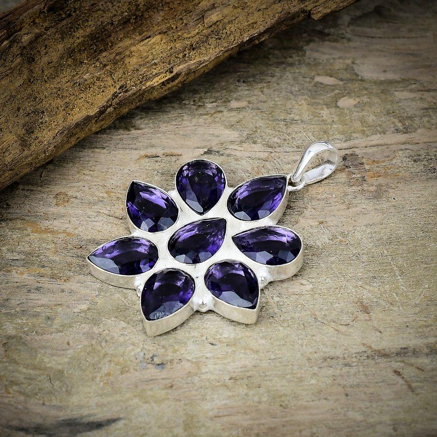 Amethyst Gemstone Handmade 925 Sterling Silver Jewelry Pendant 1.97" M-90