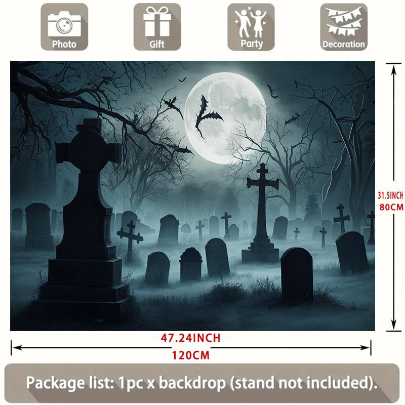 Mondlicht Friedhof Party Banner - Gruselige Halloween Dekoration mit Vollmond Grabsteinen und Fledermäusen