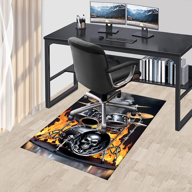 

Skull and Flames Chair Mat - Office Carpet, Oversized Rug for Home Decor, Sofa Mat, Desk Pad, Gift for Music Lovers, Suitable for Bedroom, L 60cm by 90cm
