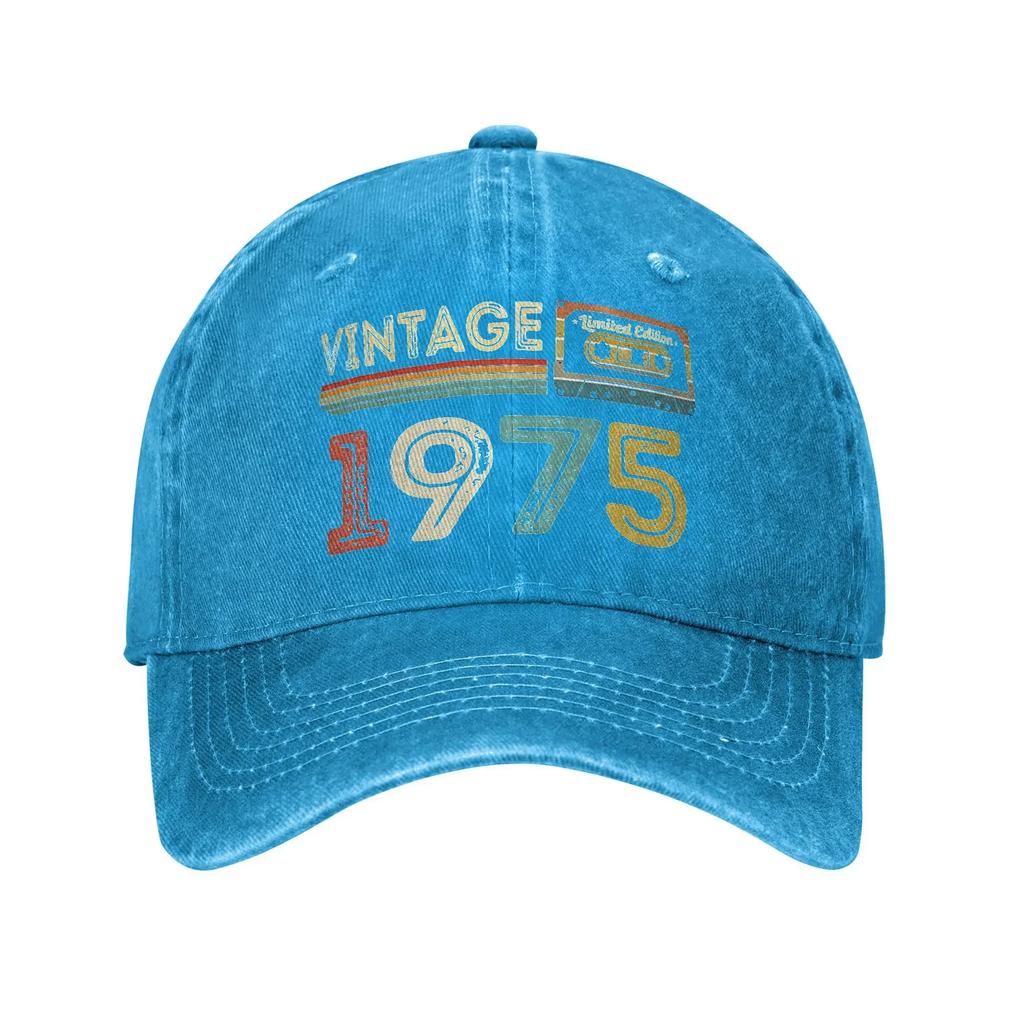 Vintage 1975 50th Birthday 50 Years Old Gift Present Accessories Baseball Caps Unisex Women Casual Hats Cap Adjustable Sun Cap