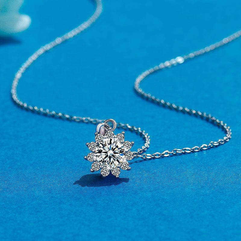 6.5mm Snowflake Halo Round Cut Moissanite Pendant Necklace S925 Sterling Silver For Women