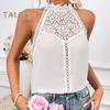 Colete feminino com decote halter, cor sólida, decoração de renda, tops casuais com costura de renda vazada de cor sólida
