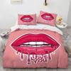 2026 NEW Couple Bedding Kiss Sketch Crimson Lips Kissing Guest Room Duvet Cover Set (1pc* Duvet Cover + 2pcs Pillowcase)