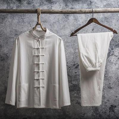 Costum Tang Chinezesc Retro pentru Bărbați: Zhongshan din in cu inspirație Hanfu pentru tineret, pentru toamnă