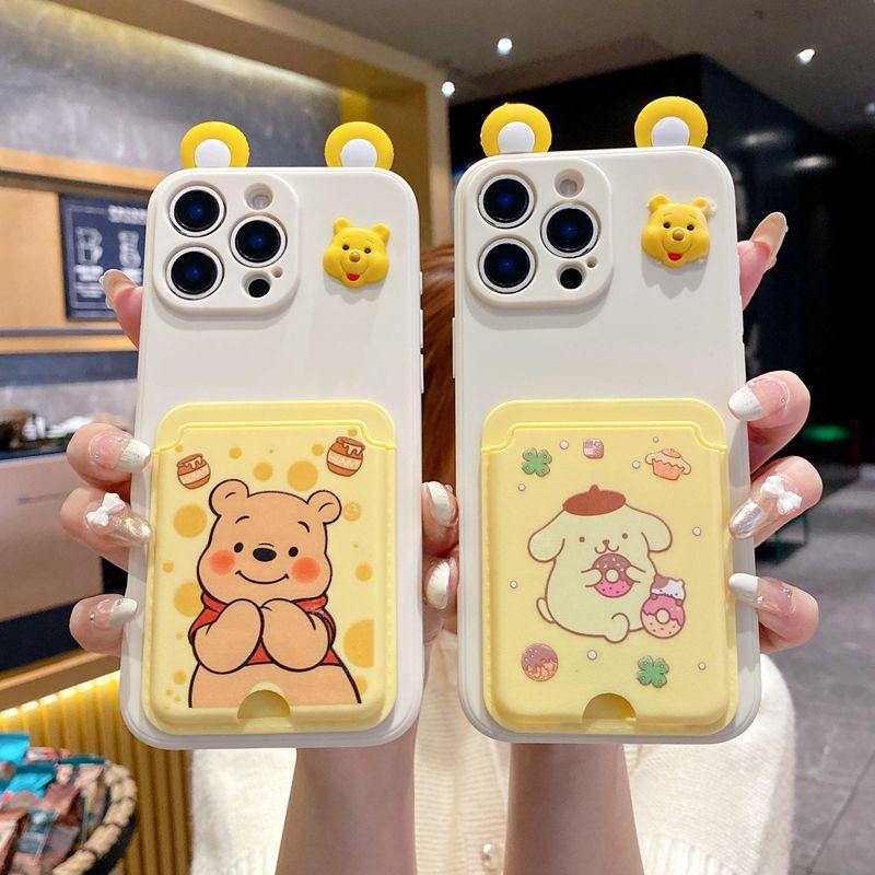 Japanese and Korean cartoons are suitable for Apple 17 mobile phone case, cute pudding dog 16promax cartoon Winnie the Pooh 15 card bag.
