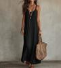 Women Sleeveless Spaghetti Strap V Neck Solid Color Maxi Dress Casual Loose Fit Summer Beach Dress Orange