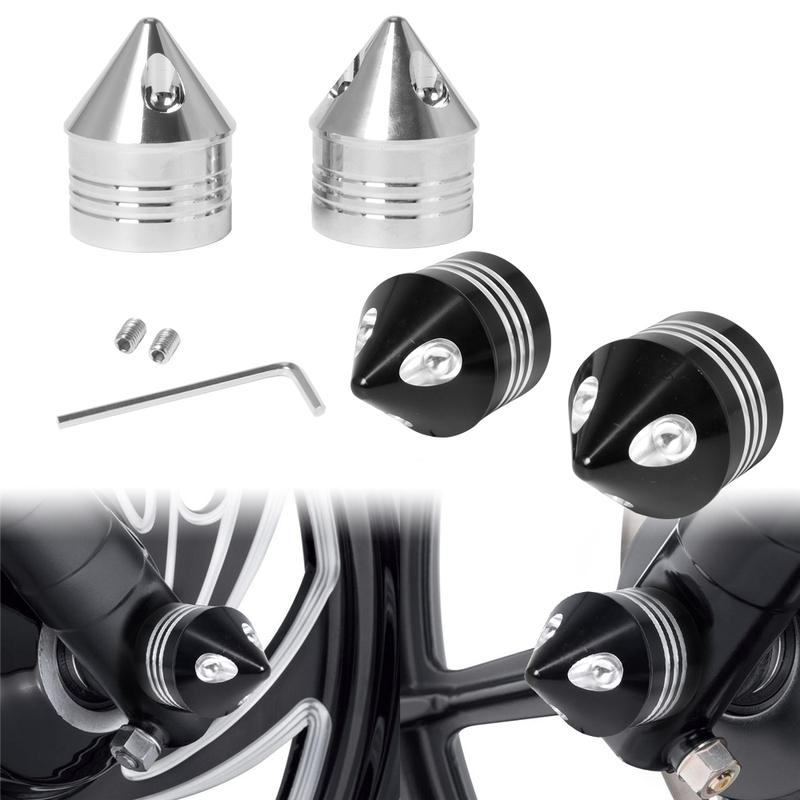 2x Motorcycle Front Axle Nut Covers Caps Aluminum Black/Chrome For Harley Sportster Touring Softail Dyna VRSC Fat Bob Wide Glide