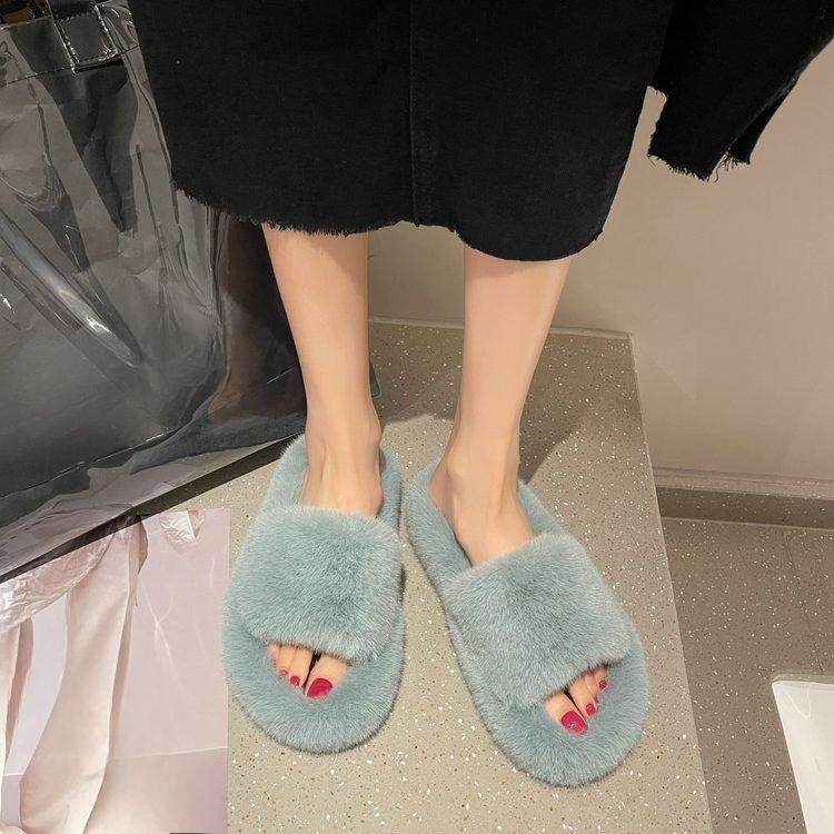 Women's Shoes, Oversized Woolen Slippers, Warm One-shoulder Shoes