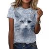 Animal Series Digital 3D Printed Men's Women's Short Sleeved T-shirt Cute Cat Round Neck Base
