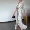 Elegant Floral V-Neck Split Hem Midi Dress 2026 Womens Sleeveless High-Waist Fit-and-Flare