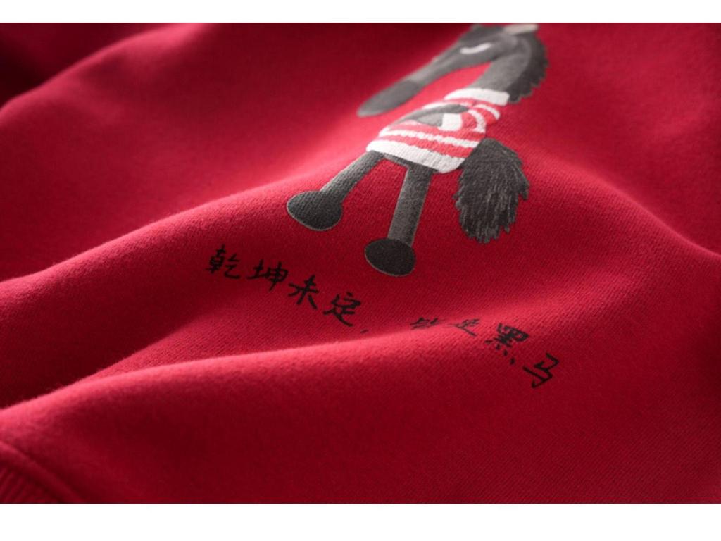 Boys' Red Fleece-Lined Winter Hoodie 2025 - Stylish Year of the Horse Top for Middle and Big Kids.