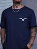 Unisex Crew Neck Tee Minimal Seagull Chest Silhouette Print Short Sleeve Oversized Male Daily Casual Soft Breathable Basic Wear Top