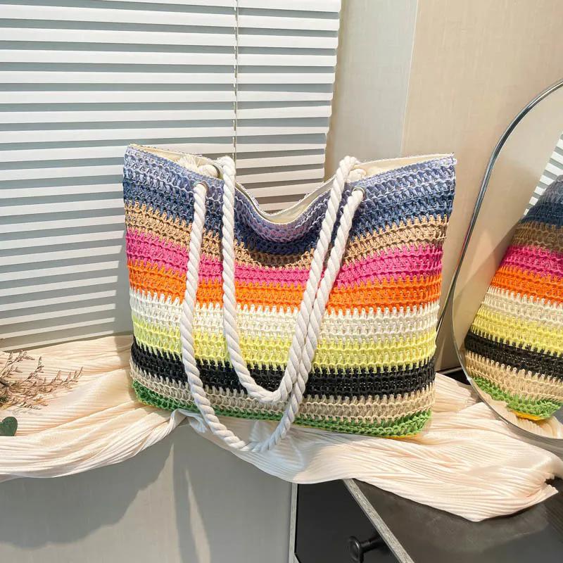 WTEMPO Striped Contrast Color Design Versatile Commuting/Shopping Bags Maillard Style Handbag Gifts Ethnic-style Crossbody Single Shoulder Bags