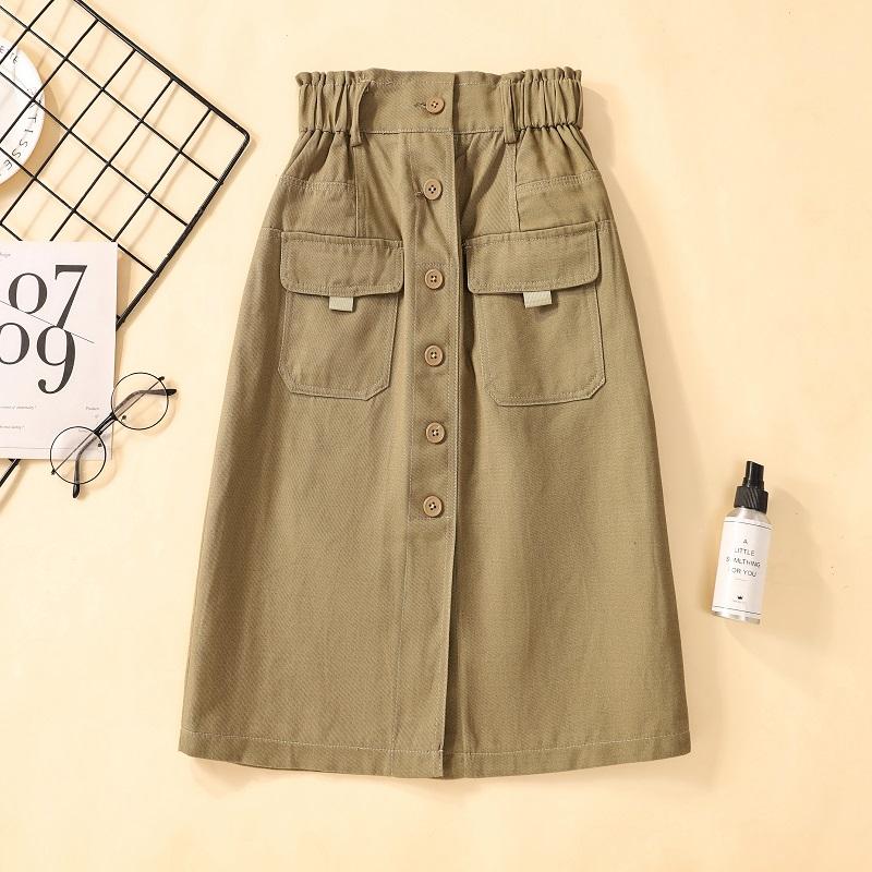 

DIMANAF 2025 New Summer Buttons Cotton Skirt Women Loose Casual Black Skirt 4XL дубильная кора