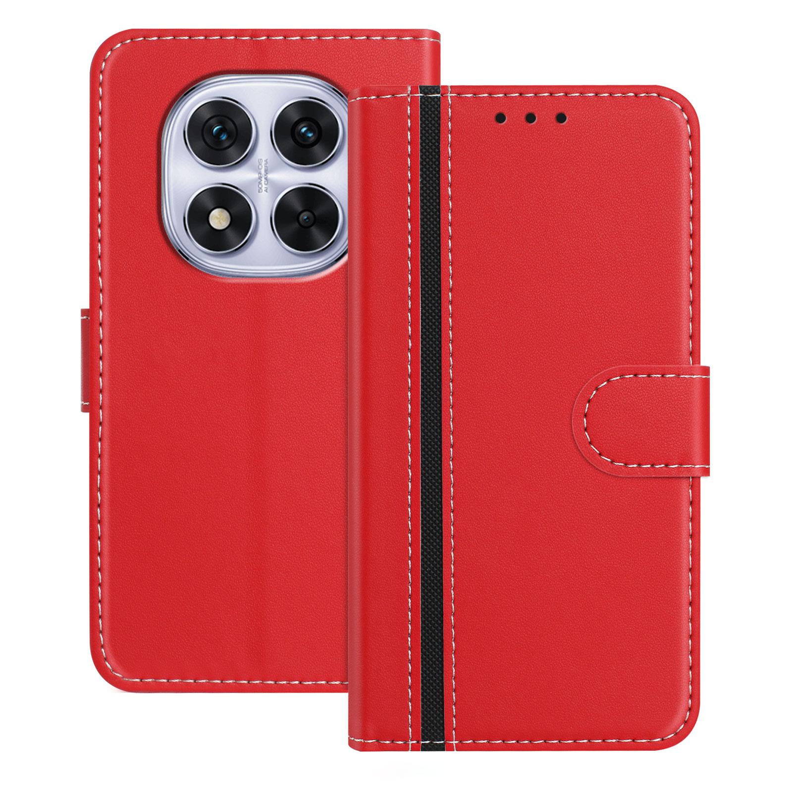 

For Xiaomi Redmi Note 14 Pro 4G Phone Cases Wallet Stand Color Splicing Leather Cover with Magnetic Clasp Red