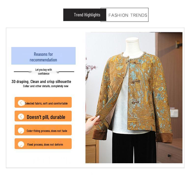 2026 Elegant Floral Embroidered Retro Jacket for Middle-Aged Women