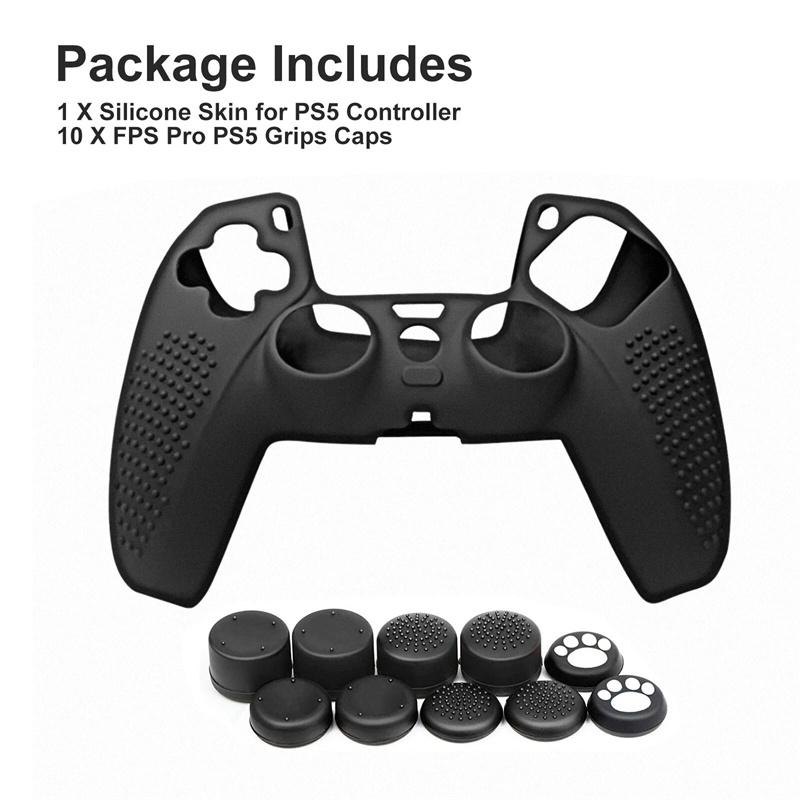1Set Anti-Slip Soft Silicone Protective Cover Case With 10 Thumb Grip Caps For PS5 Controller Skin Accessories