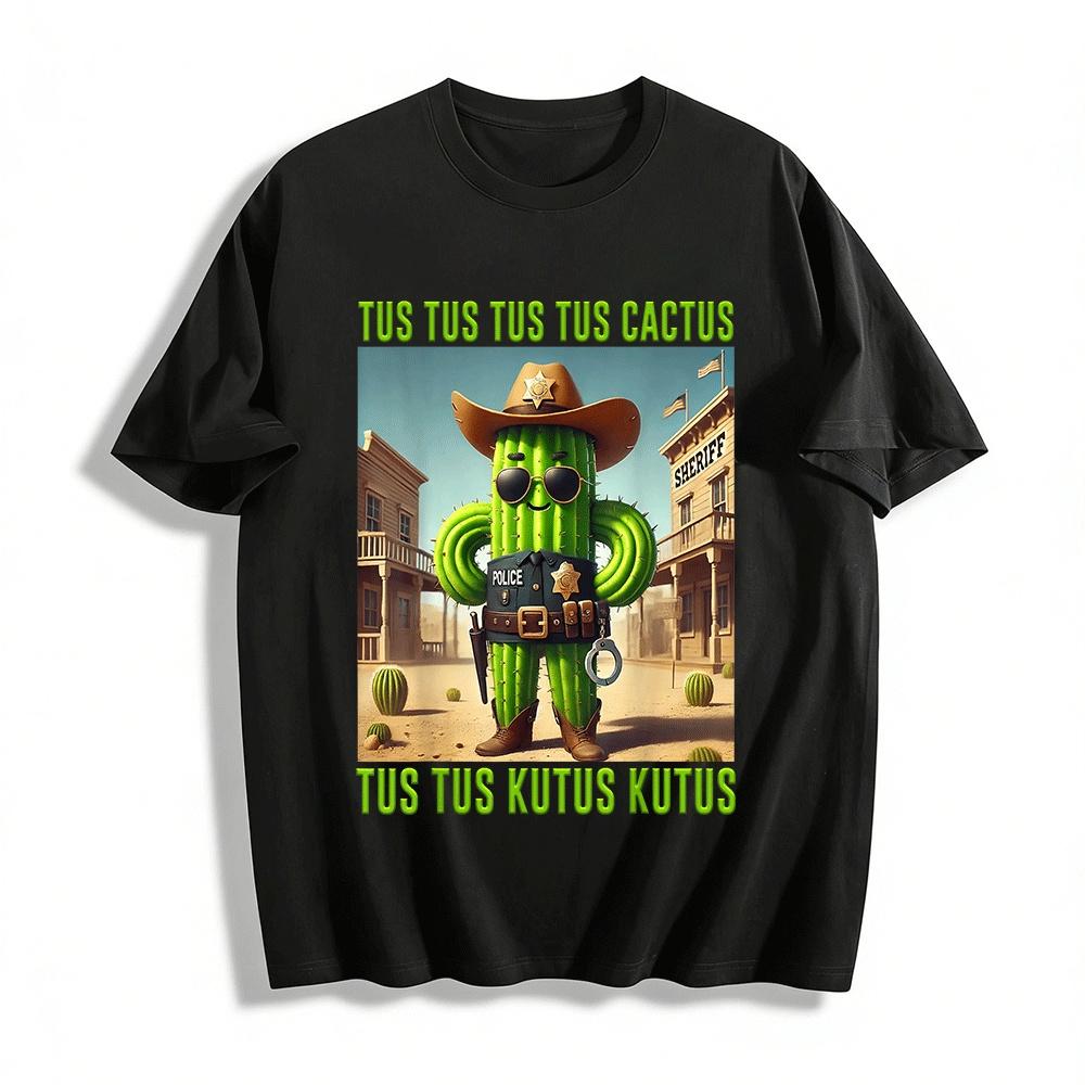 Funny Sheriff Cactus Graphic Print Casual Short Sleeve Tee Pure cotton T-shirt XXS