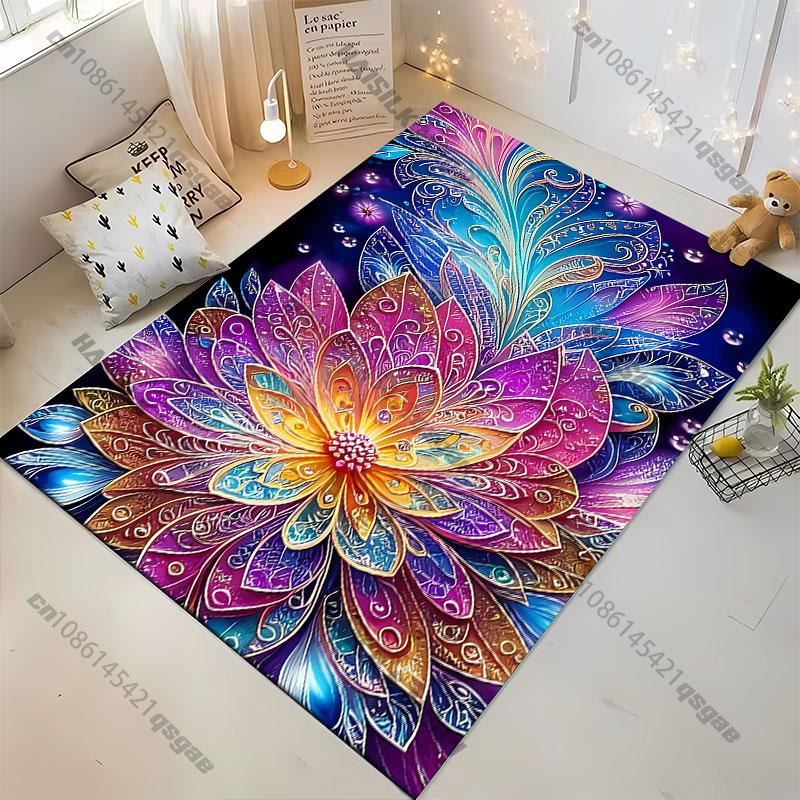 Colorful Intricate Floral Design Carpet Yoga Living Room Room Decor Children's Crawling Mat Doormat Area Rug Games Mat