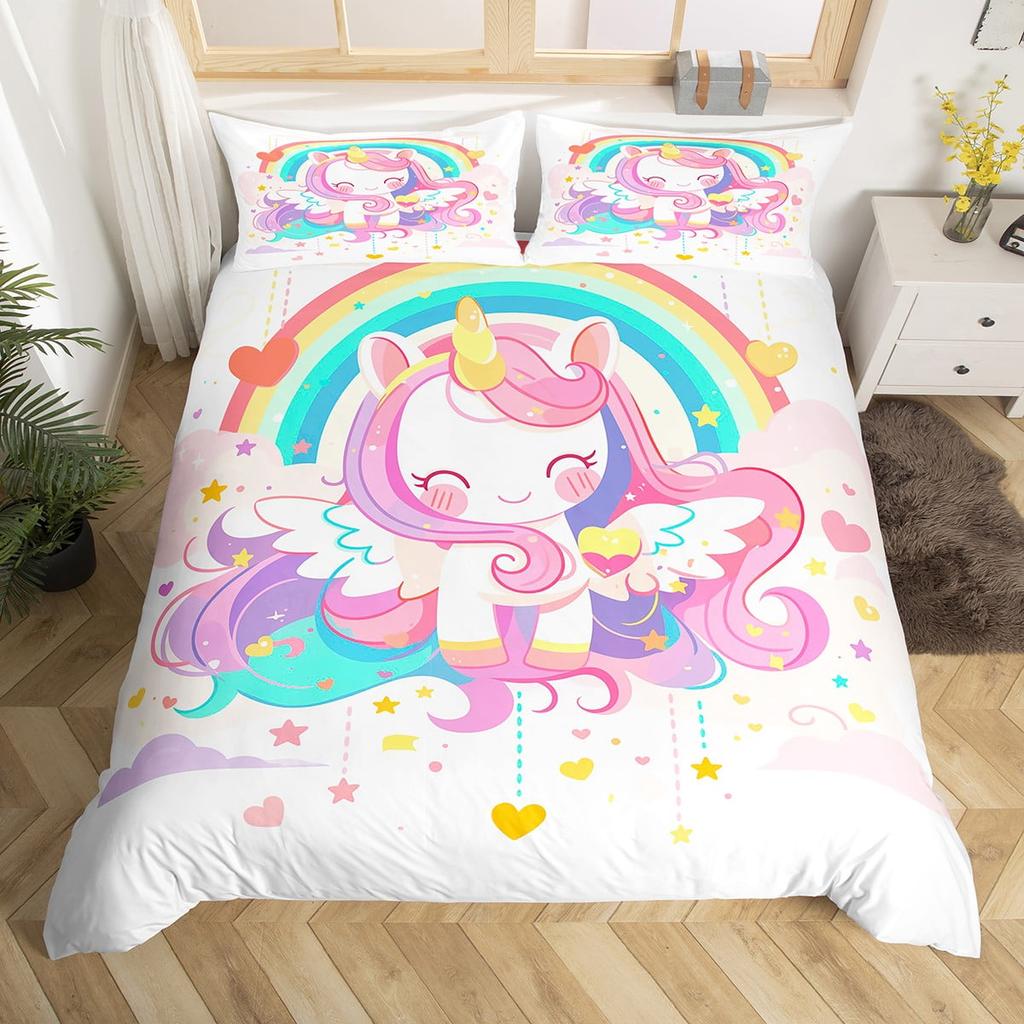 Comforter Unicorn Queen Pink Flowers Bedding Set For Kids Girls Bedroomromantic Sparkle Galaxy Stars Comforter Unicorn