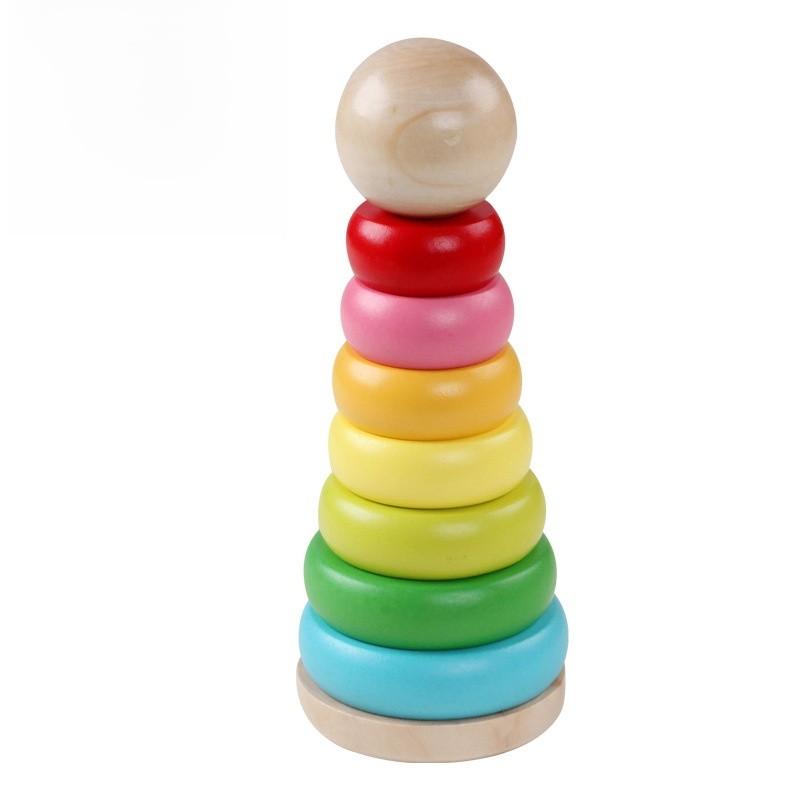 Tower Rainbow Stacking Wooden Toy Early Childhood Learning Logic Development