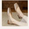 Retro niche single shoes soft and simple temperament spring and autumn new low-heeled single shoes women's square head thick-heeled single shoes