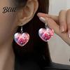 Comfortable Acrylic Earrings 1 Pair Hook Rose Flower Pattern Heart