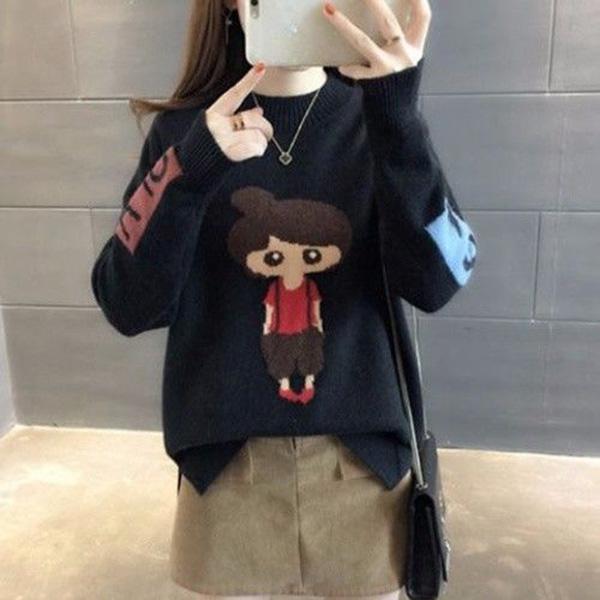 Autumn and Winter Warm Turtleneck Sweater Cartoon Jacquard Bottoming Shirt Loose Long Sleeve Sweater