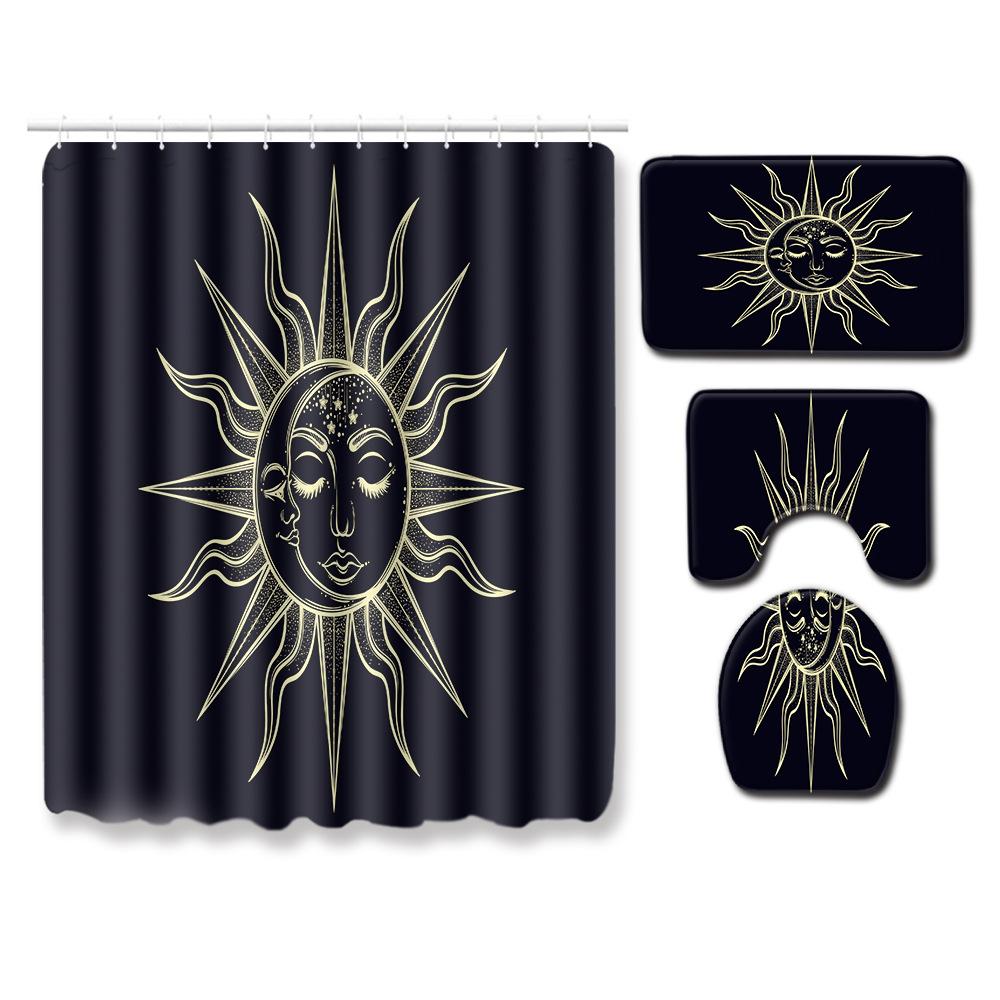 Exotic Bathroom Shower Curtain Floor Mat Toilet Cover Foot Mat Four-Piece Pattern