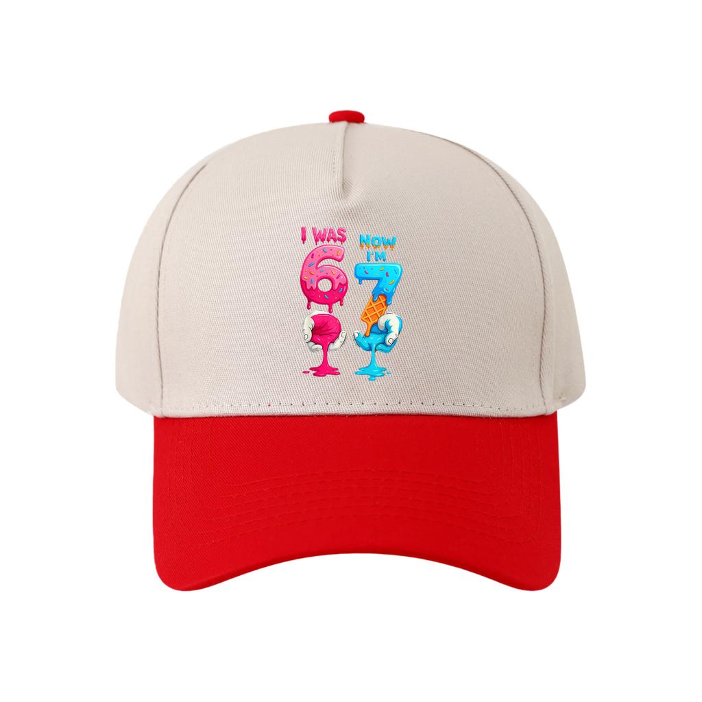 Retro Color Blocked Baseball Cap,Unisex 67 Six Seven   Breathable and Versatile Sun Shading Duckbill Cap