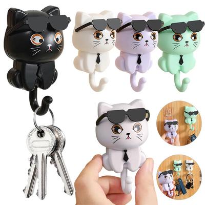 Adhesive Hooks Key Holder Creative Cute Cat Theme Wall Decor Home Storage Solution for Hanging Keys Hats Towels Scarves Bags