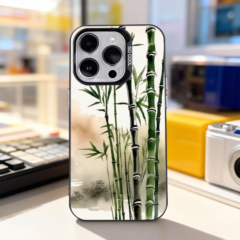 Painting Chinese Style Bamboo Phone Case For iPhone 17,16,15,14,13,12,11,Pro,XS,Max,Plus,Mini,SE4,E IMD Matte Black