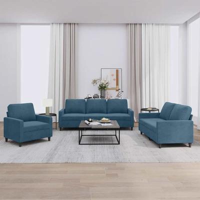 Vidaxl 3-Piece Lounge Set, Upholstered In Velvet, Blue