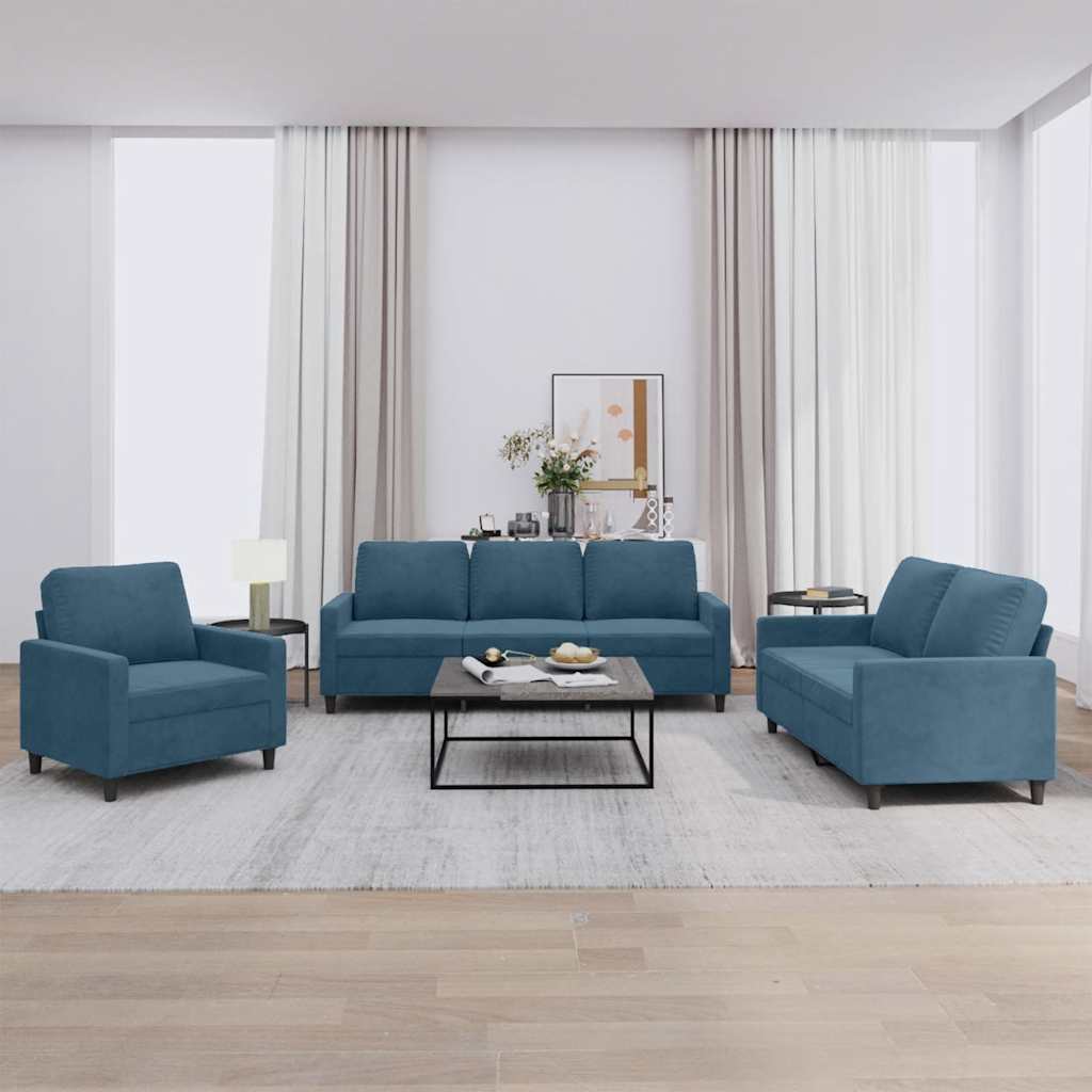 Vidaxl 3-Piece Lounge Set, Upholstered In Velvet, Blue