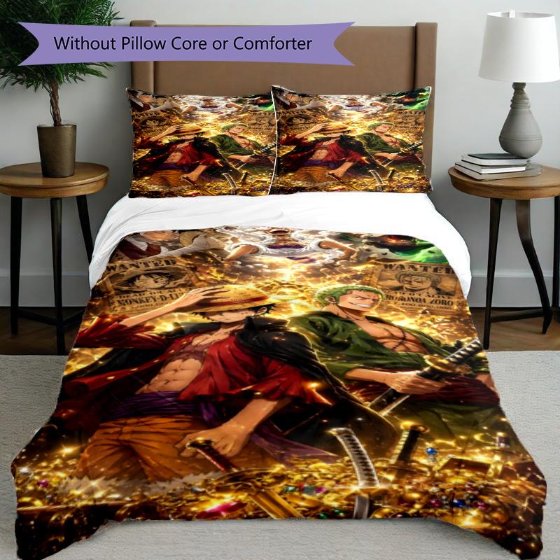 3pcs Duvet Cover Set (1*Duvet Cover + 2*Pillowcase, Without Core), Roronoa Zoro Print Bedding Set, Bedroom Decor, All‑Season, Gift
