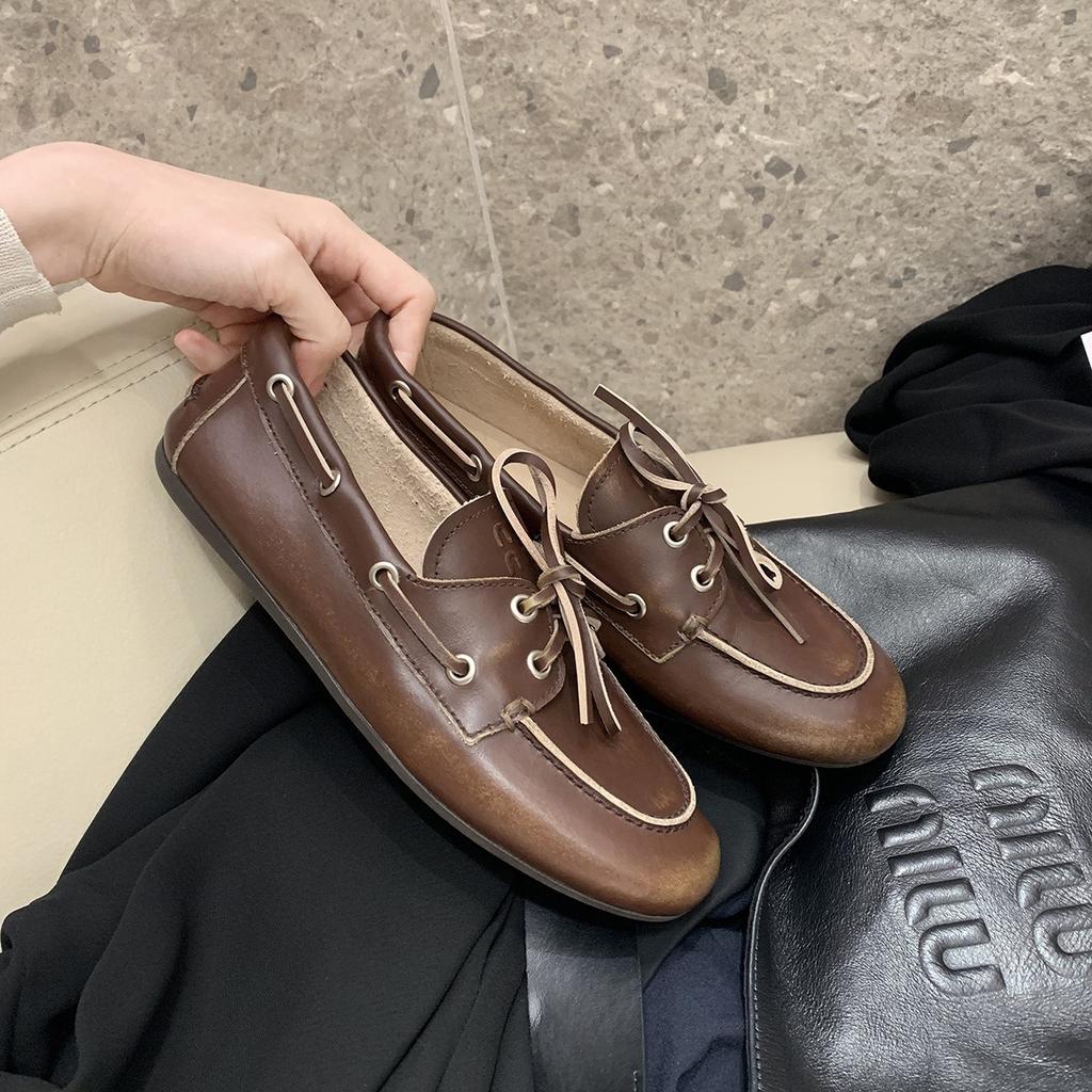 Spot second hair! Grape mother same shoes British style old dirty lace-up soft sole loafers retro small leather shoes