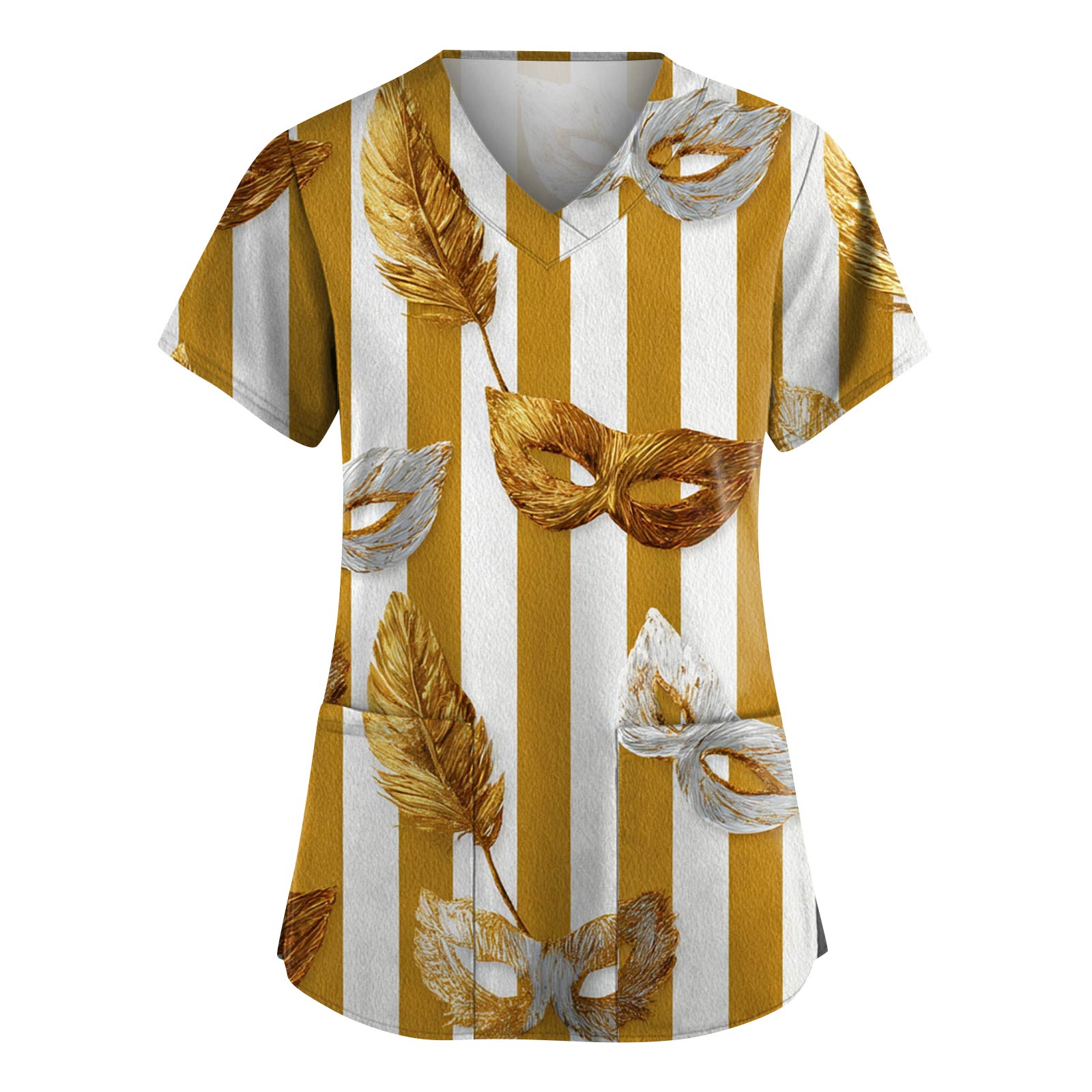 

Женская модная рабочая одежда с V-образным вырезом и короткими рукавами, с карманами, топ с карнавальным принтом, униформа для сиделки XL