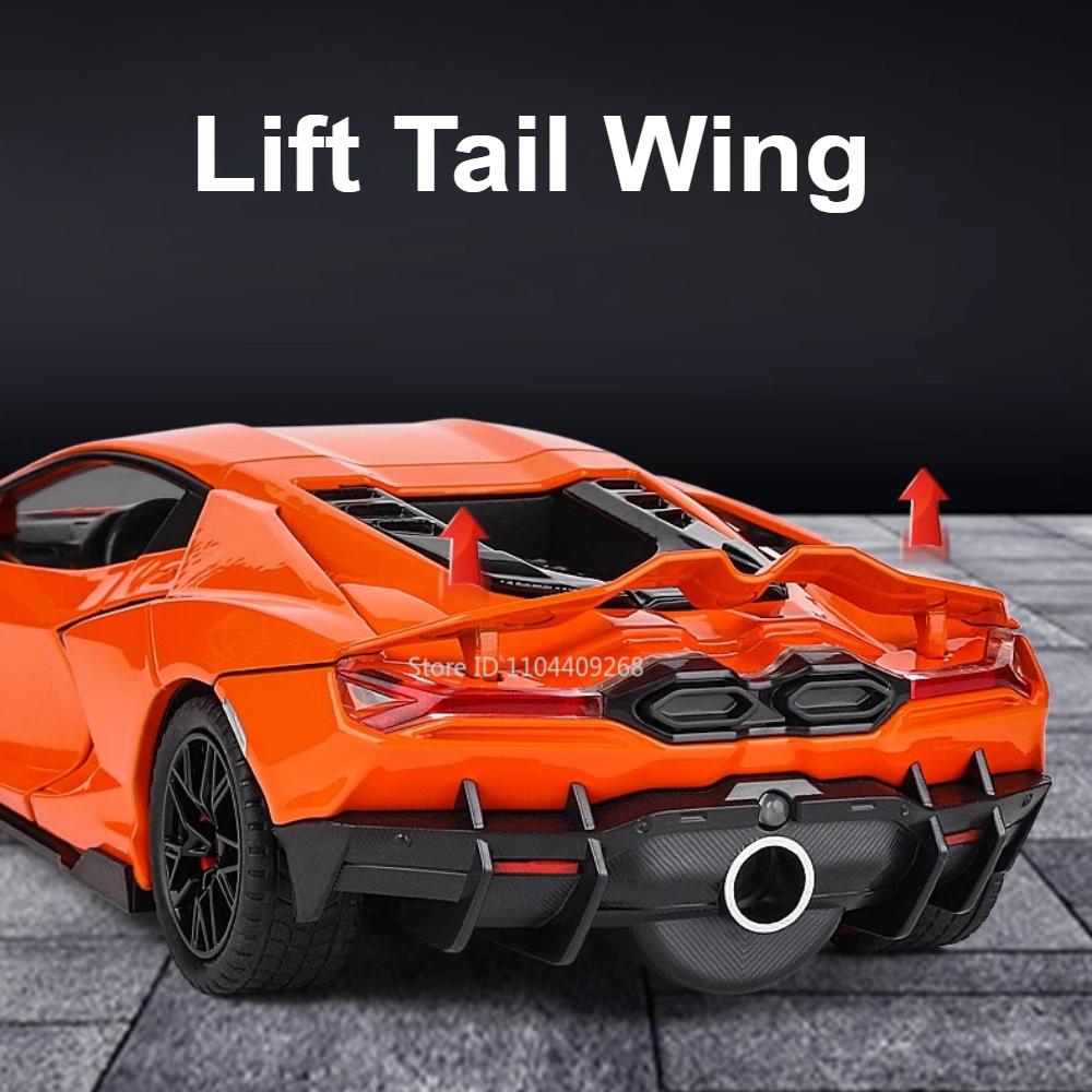 1:24 Scale Lambor Revuelto Car Model Toy Alloy Diecast Sound Light Pull Back Steering Shock Absorber Models Ornaments Gifts