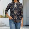 Women's Fashion Casual Lapel Short 3/4 Sleeve Print Shirt Women's Button Up Tops